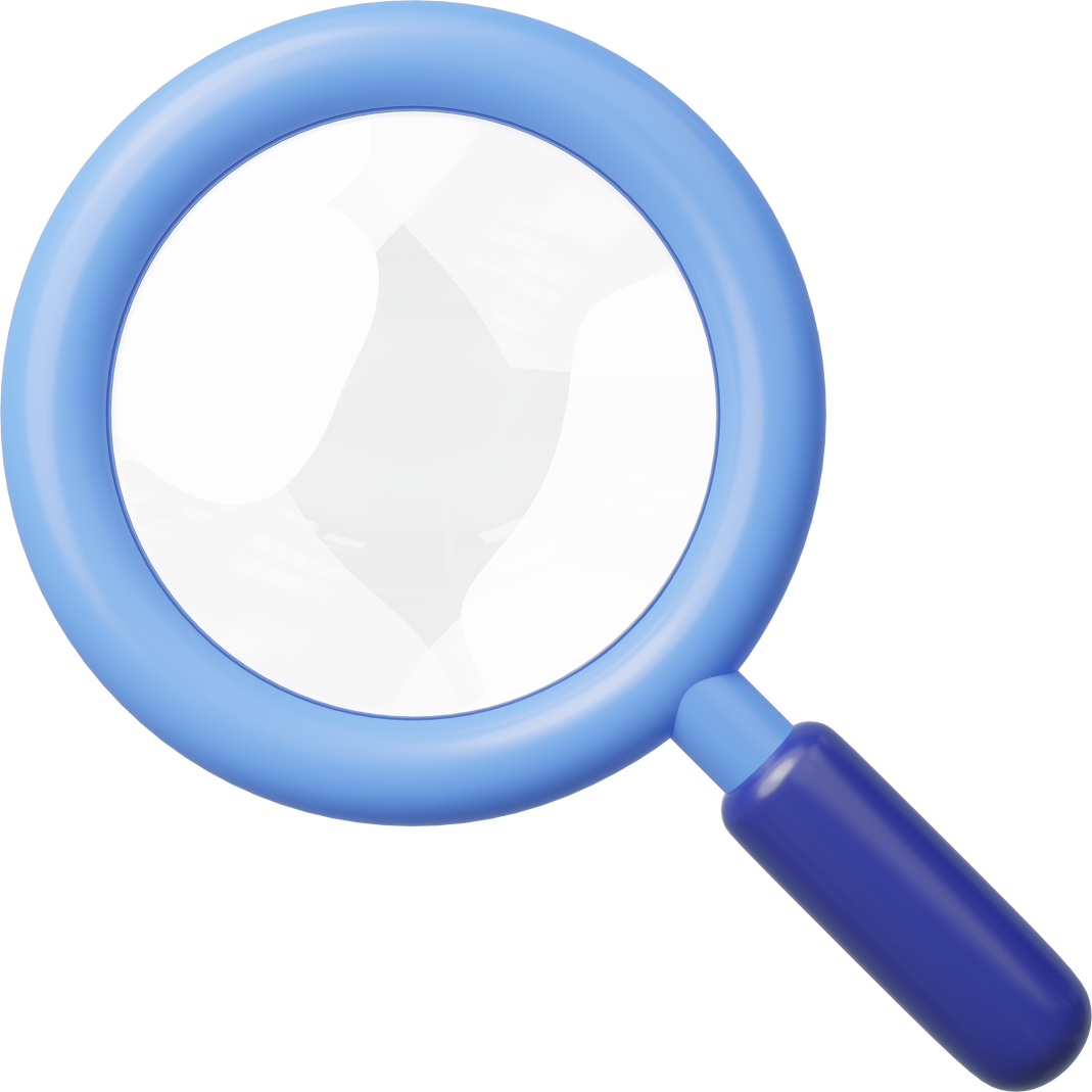 3D icon search. Magnifying glass lens for zoom isolated on transparent. Browser search, find, discovery, research, inspection concept. Business cartoon icon minimal style. 3d render illustration.